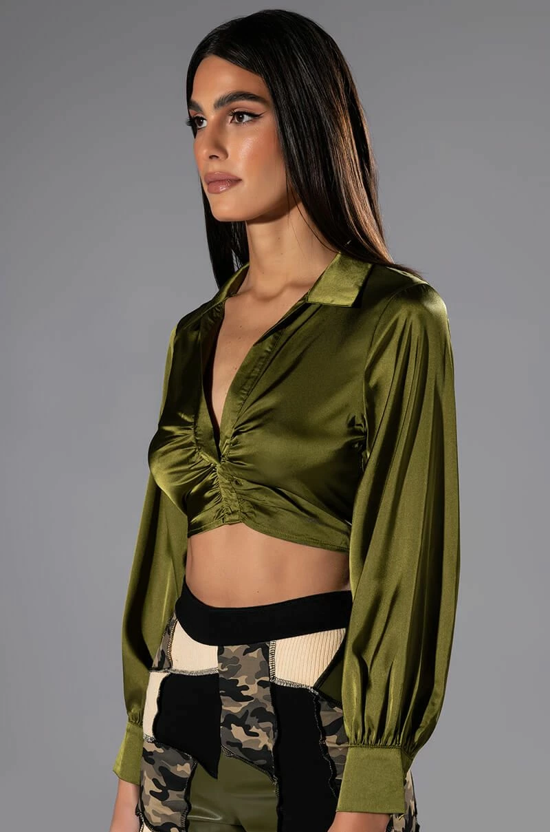 THINKING ABOUT FOREVER CROPPED SATIN BUTTON DOWN - Image 2