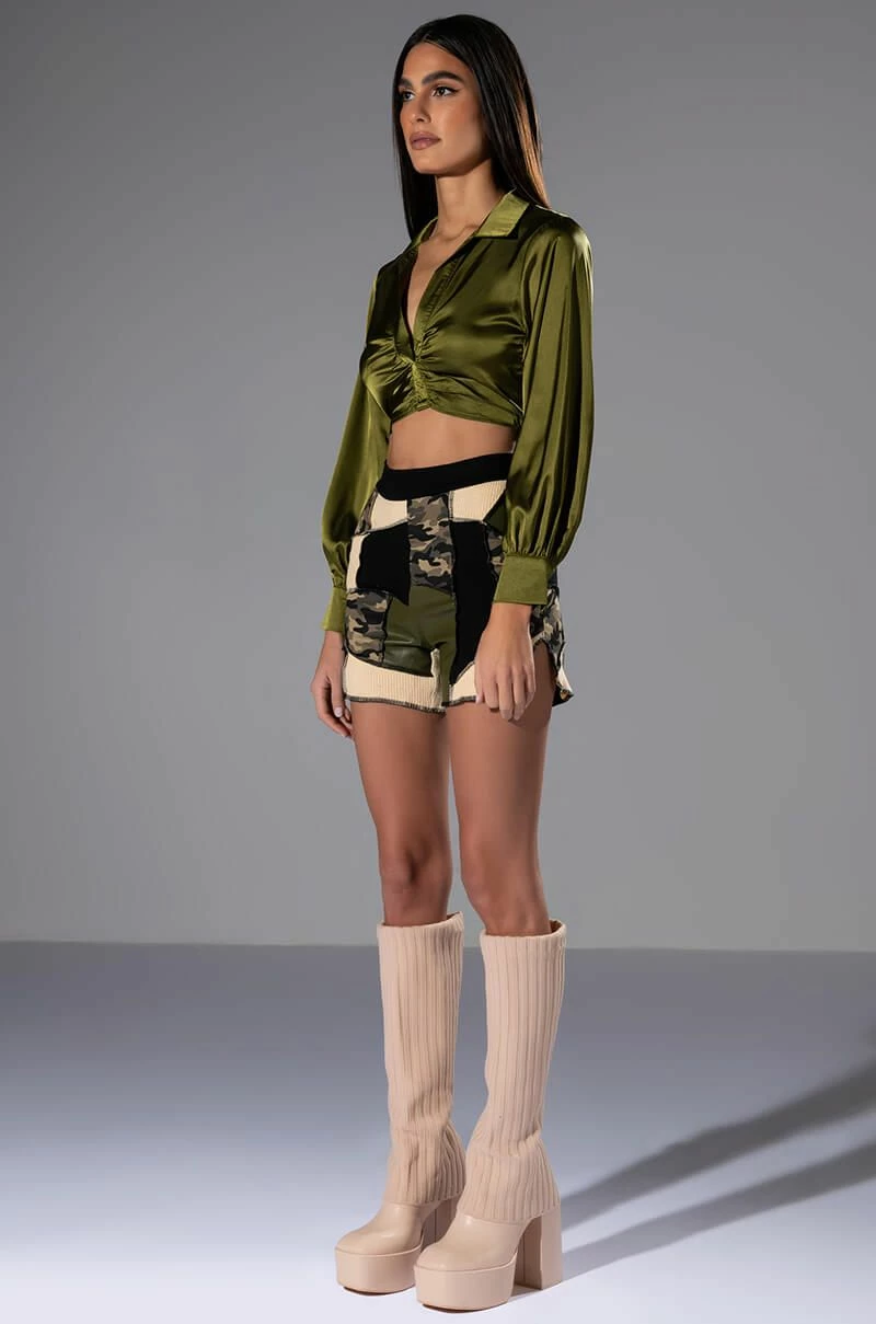 THINKING ABOUT FOREVER CROPPED SATIN BUTTON DOWN - Image 5