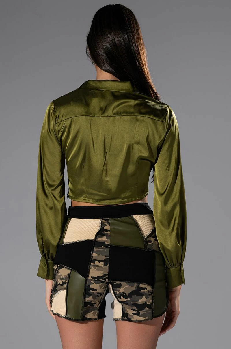 THINKING ABOUT FOREVER CROPPED SATIN BUTTON DOWN - Image 7