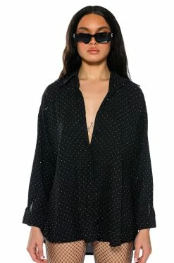 TIA EMBELLISHED OPEN BACK BUTTON UP BLOUSE