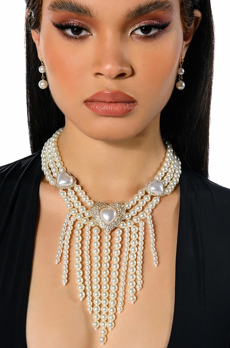 TOP NOTCH B LAYERED PEARL NECKLACE AND EARRING SET - Image 2