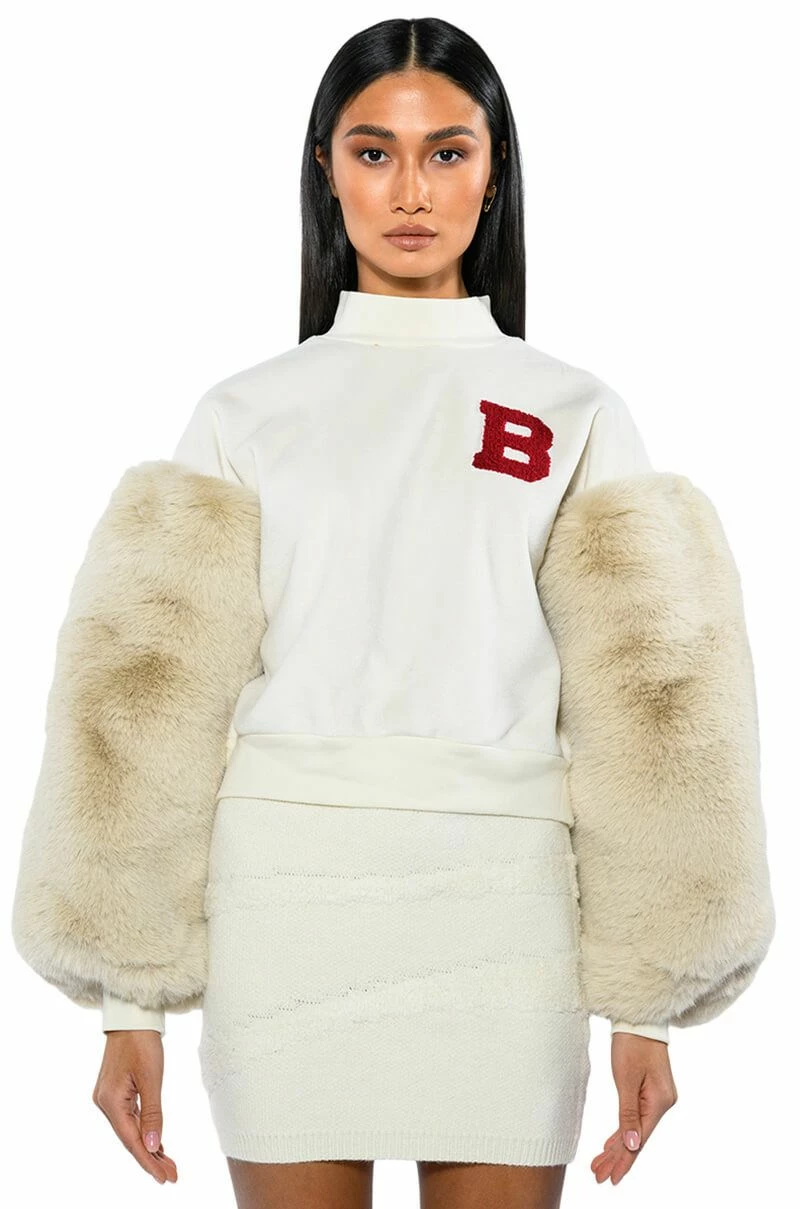 UPPER EAST SIDE FAUX FUR SLEEVE SWEATSHIRT - Image 4