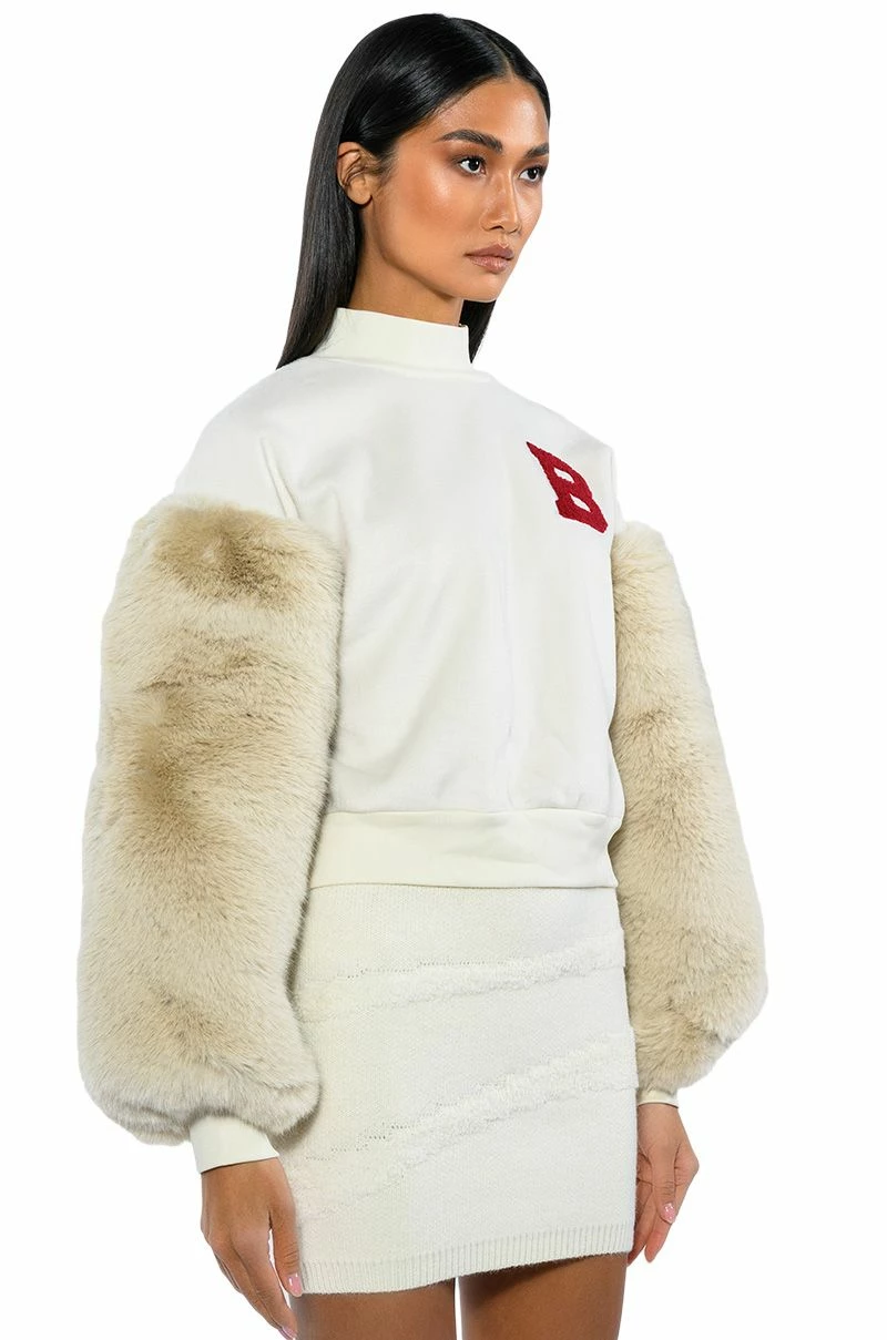 UPPER EAST SIDE FAUX FUR SLEEVE SWEATSHIRT - Image 6