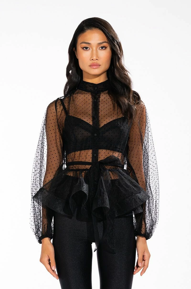 UPPER EAST SIDE TIE WAIST LONG SLEEVE PEPLUM BLOUSE - Image 3