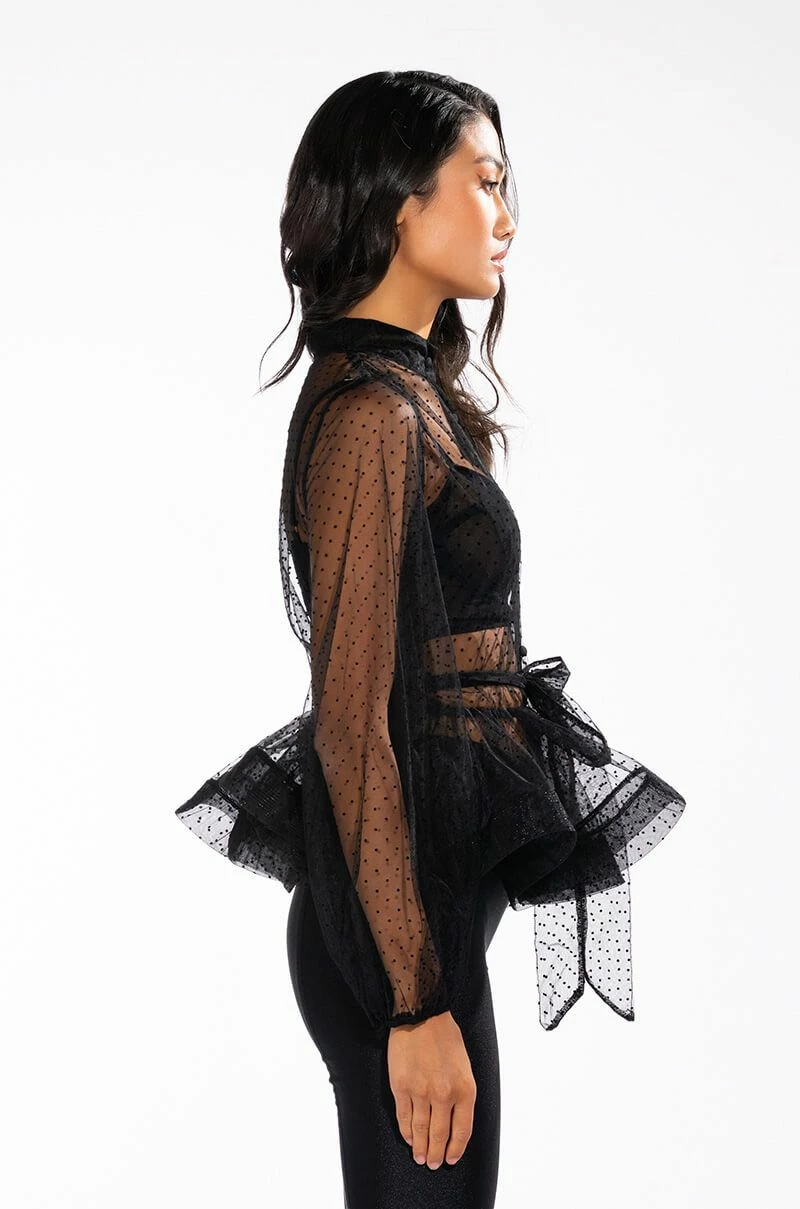 UPPER EAST SIDE TIE WAIST LONG SLEEVE PEPLUM BLOUSE - Image 4