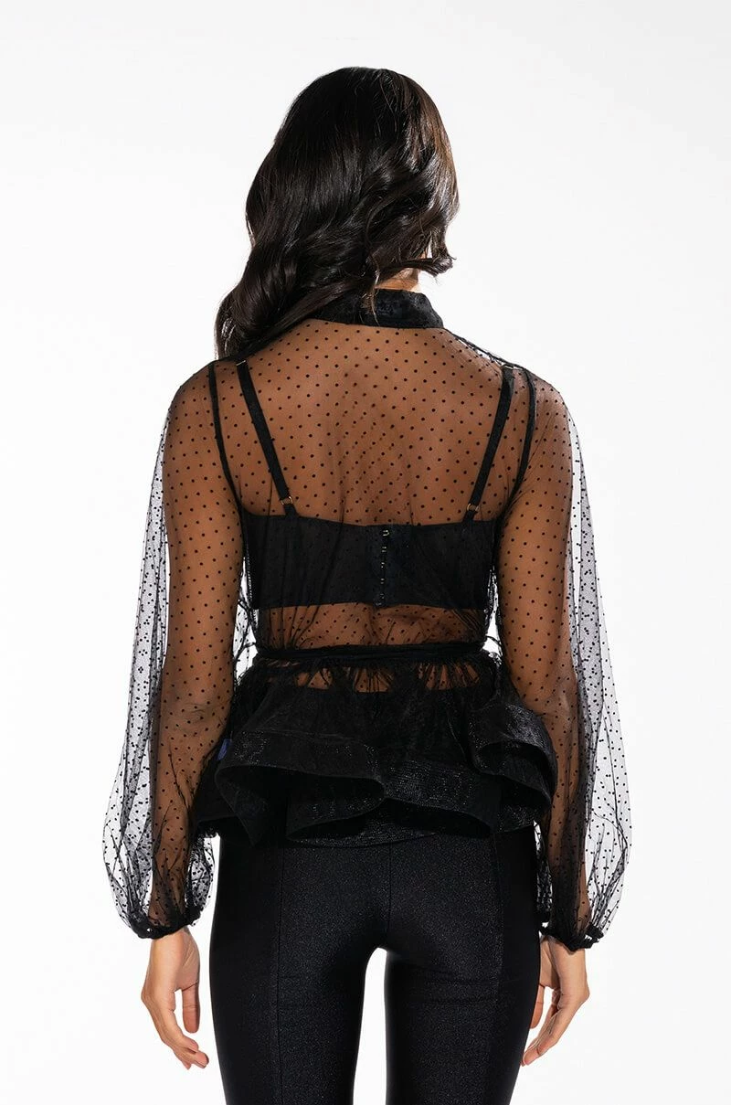 UPPER EAST SIDE TIE WAIST LONG SLEEVE PEPLUM BLOUSE - Image 5