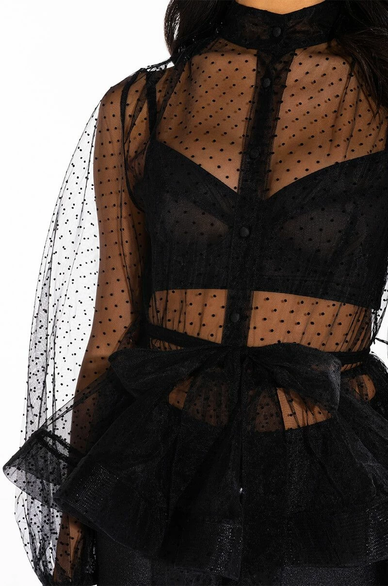 UPPER EAST SIDE TIE WAIST LONG SLEEVE PEPLUM BLOUSE - Image 6