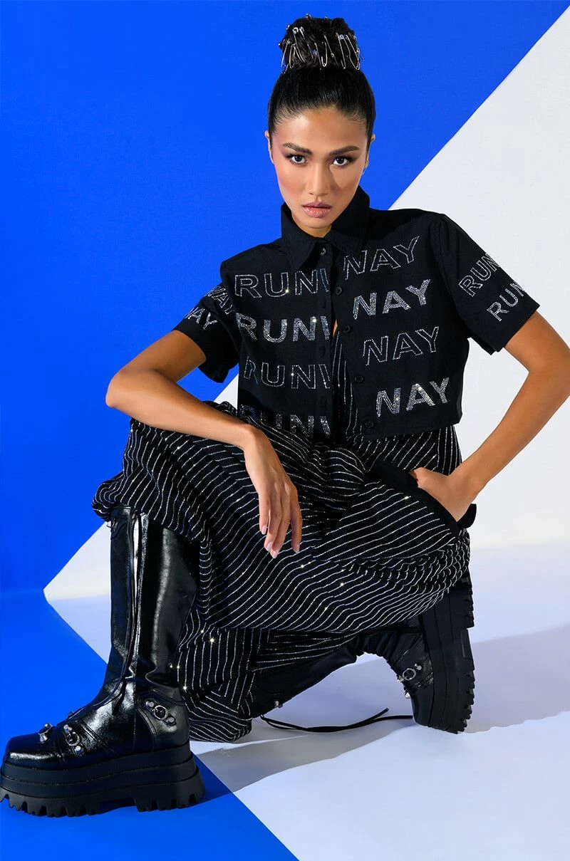 WALK THE WALK RHINESTONE CROPPED SHIRT - Image 2