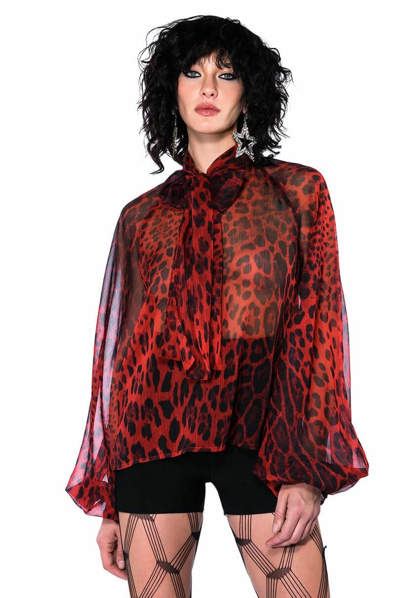 WALK THE WALK TIE NECK SHEER BLOUSE - Image 8