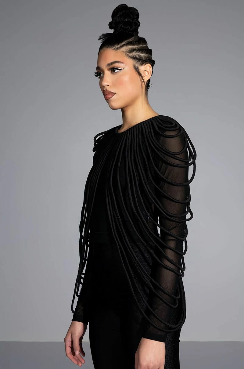 WAVY BABY LONG SLEEVE STRING DETAIL MESH TOP - Image 2