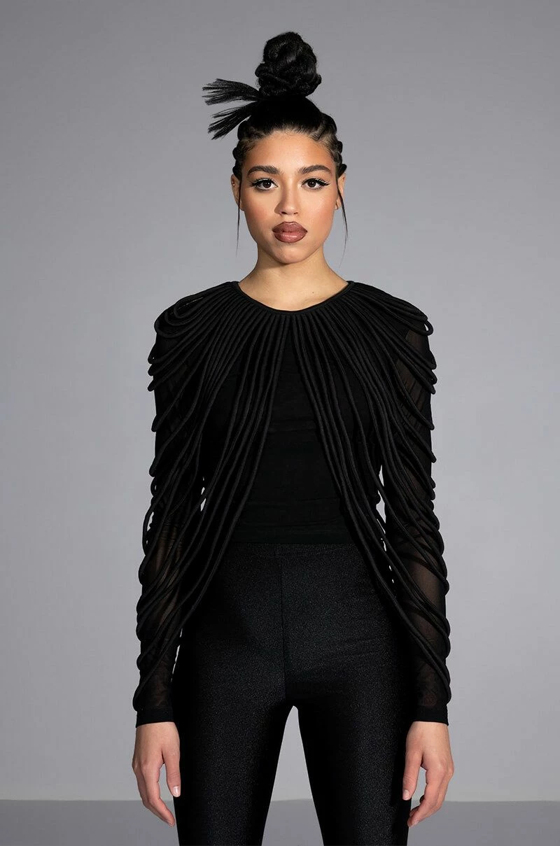 WAVY BABY LONG SLEEVE STRING DETAIL MESH TOP - Image 4