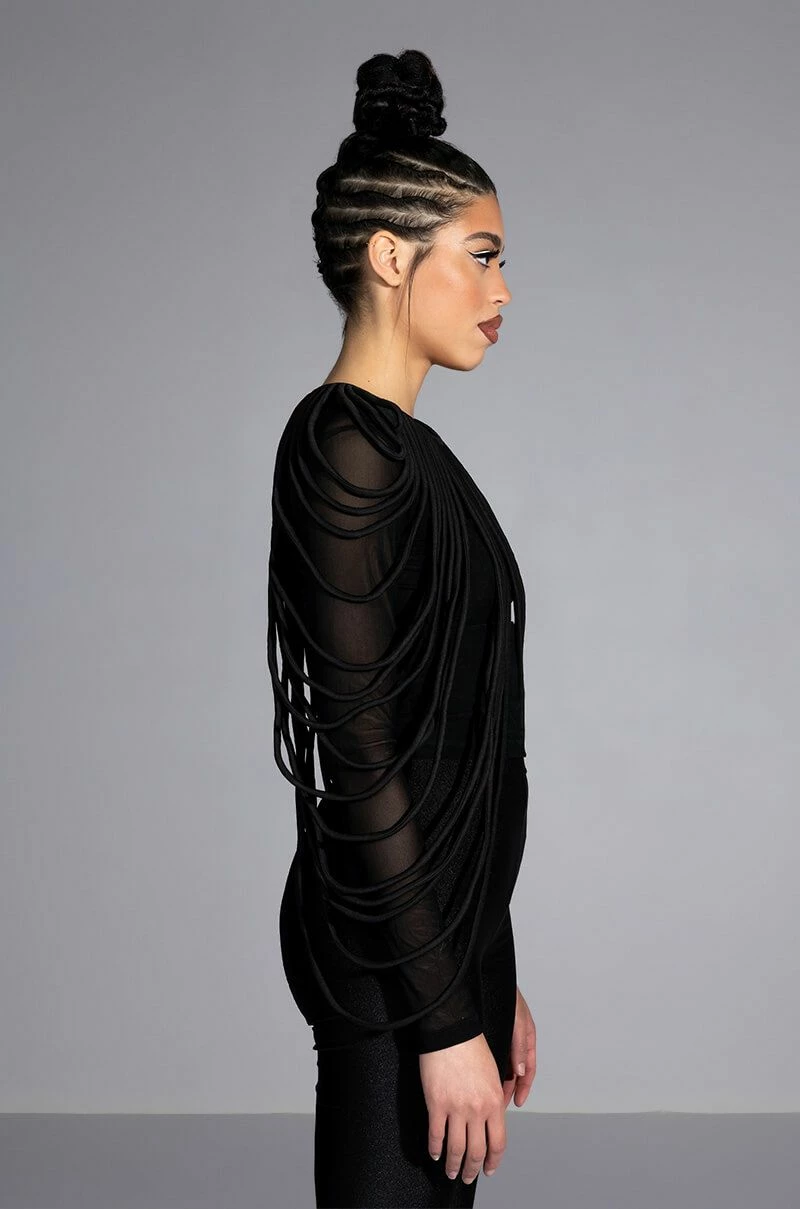 WAVY BABY LONG SLEEVE STRING DETAIL MESH TOP - Image 5