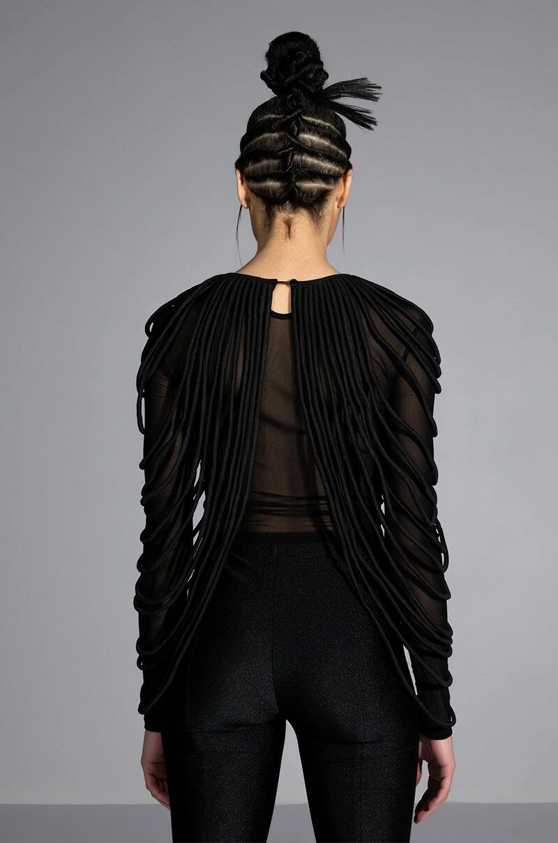 WAVY BABY LONG SLEEVE STRING DETAIL MESH TOP - Image 6