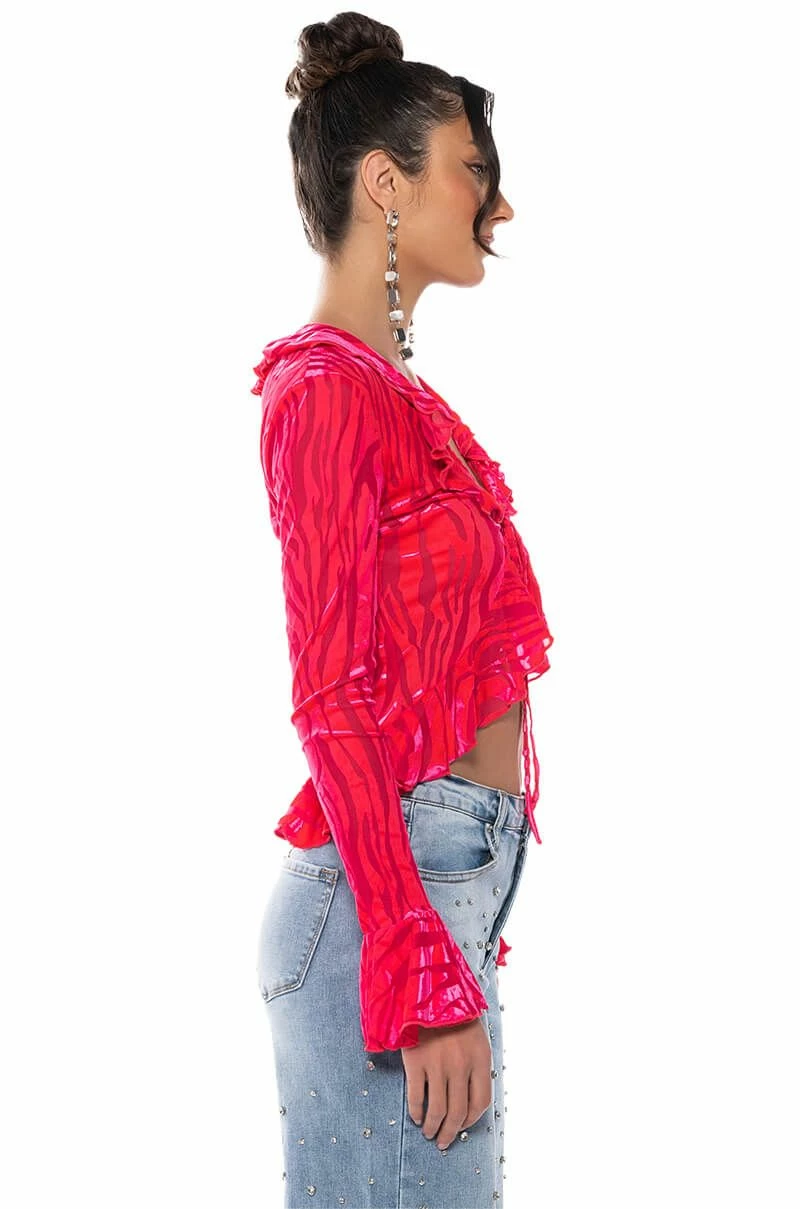 WE LIKE TO PARTY RUFFLED COLLAR TIE FRONT BLOUSE - Image 3