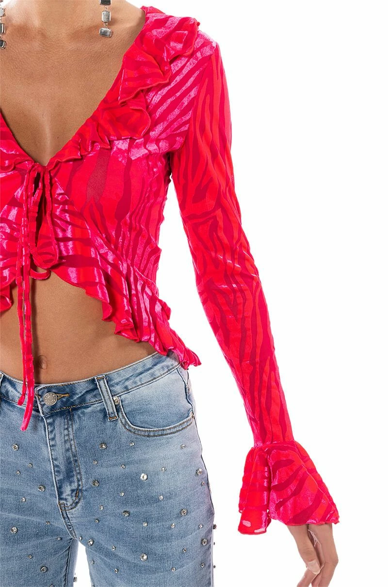 WE LIKE TO PARTY RUFFLED COLLAR TIE FRONT BLOUSE - Image 5