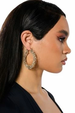 WORK OF ART EMBELLISHED HOOP EARRINGS