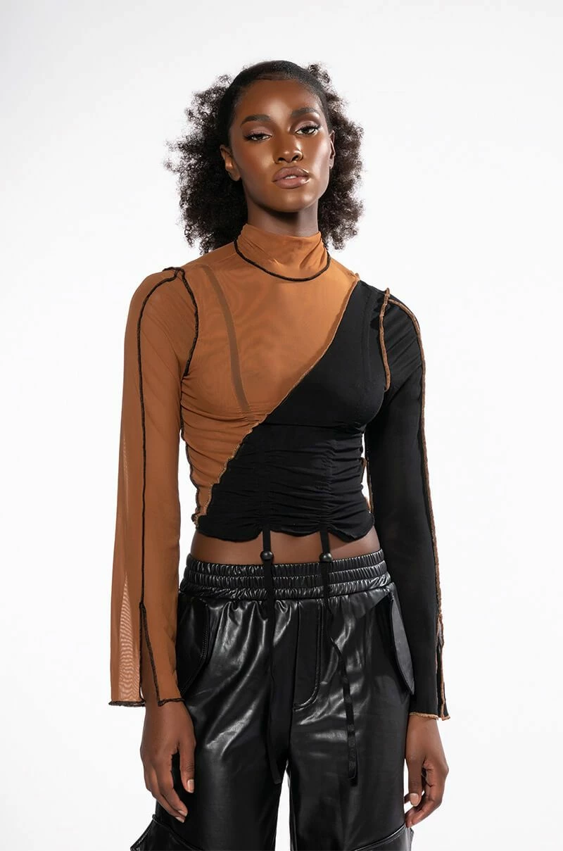YIN AND YANG LONG SLEEVE MESH TURTLENECK TOP - Image 3