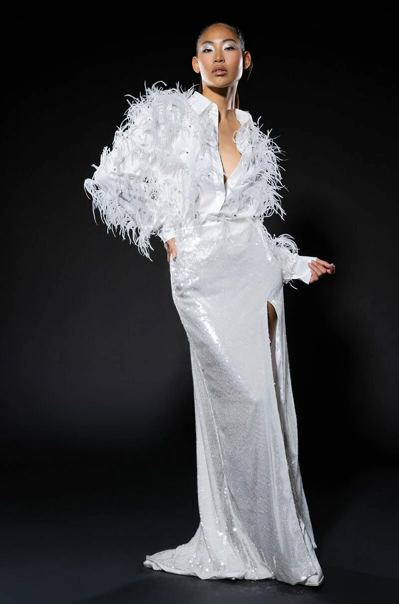 ZSA ZSA ALL OVER FEATHER BUTTON DOWN BLOUSE - Image 7