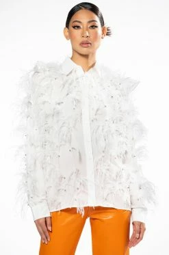 ZSA ZSA ALL OVER FEATHER BUTTON DOWN BLOUSE