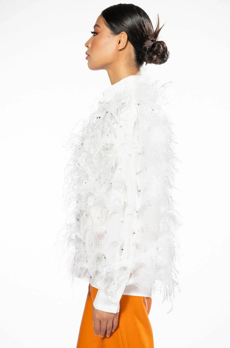 ZSA ZSA ALL OVER FEATHER BUTTON DOWN BLOUSE - Image 2