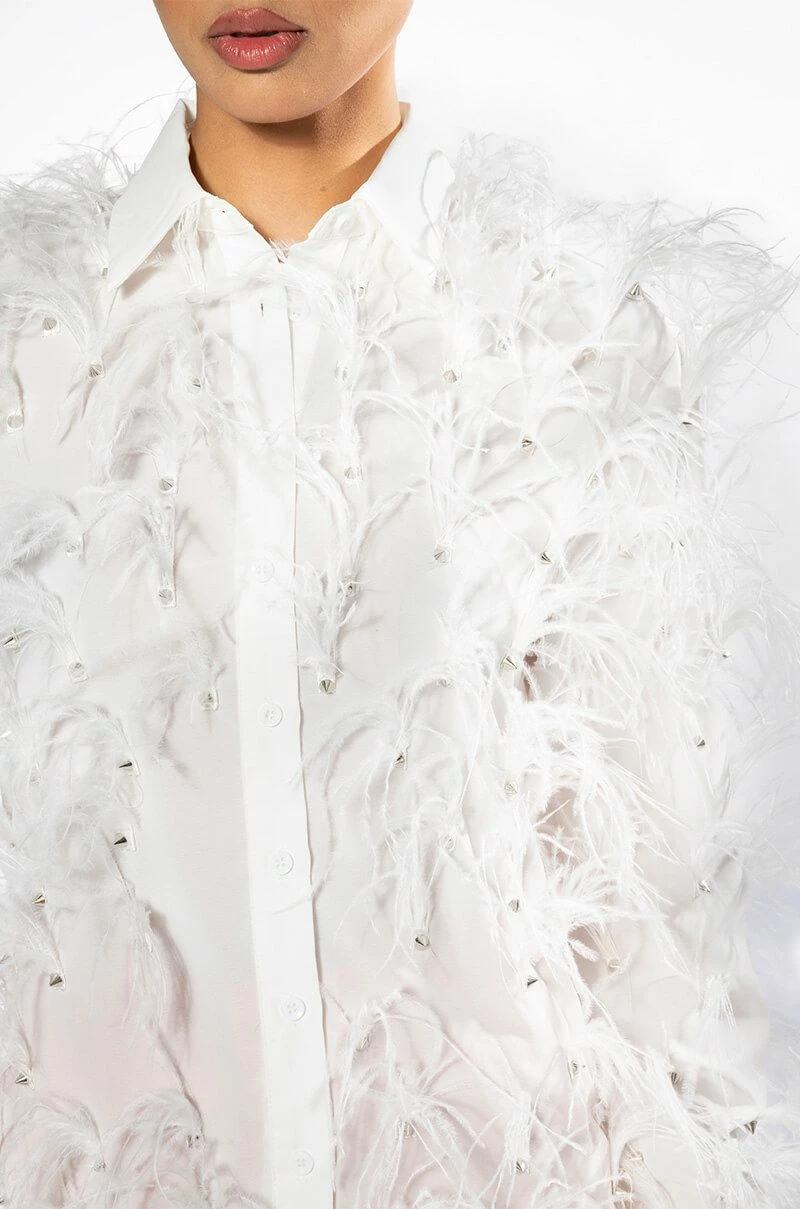 ZSA ZSA ALL OVER FEATHER BUTTON DOWN BLOUSE - Image 4